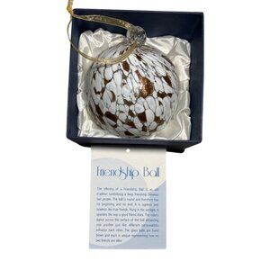 Handcrafted Glass Friendship Ball Ornament White & Gold Speckled Gift Box